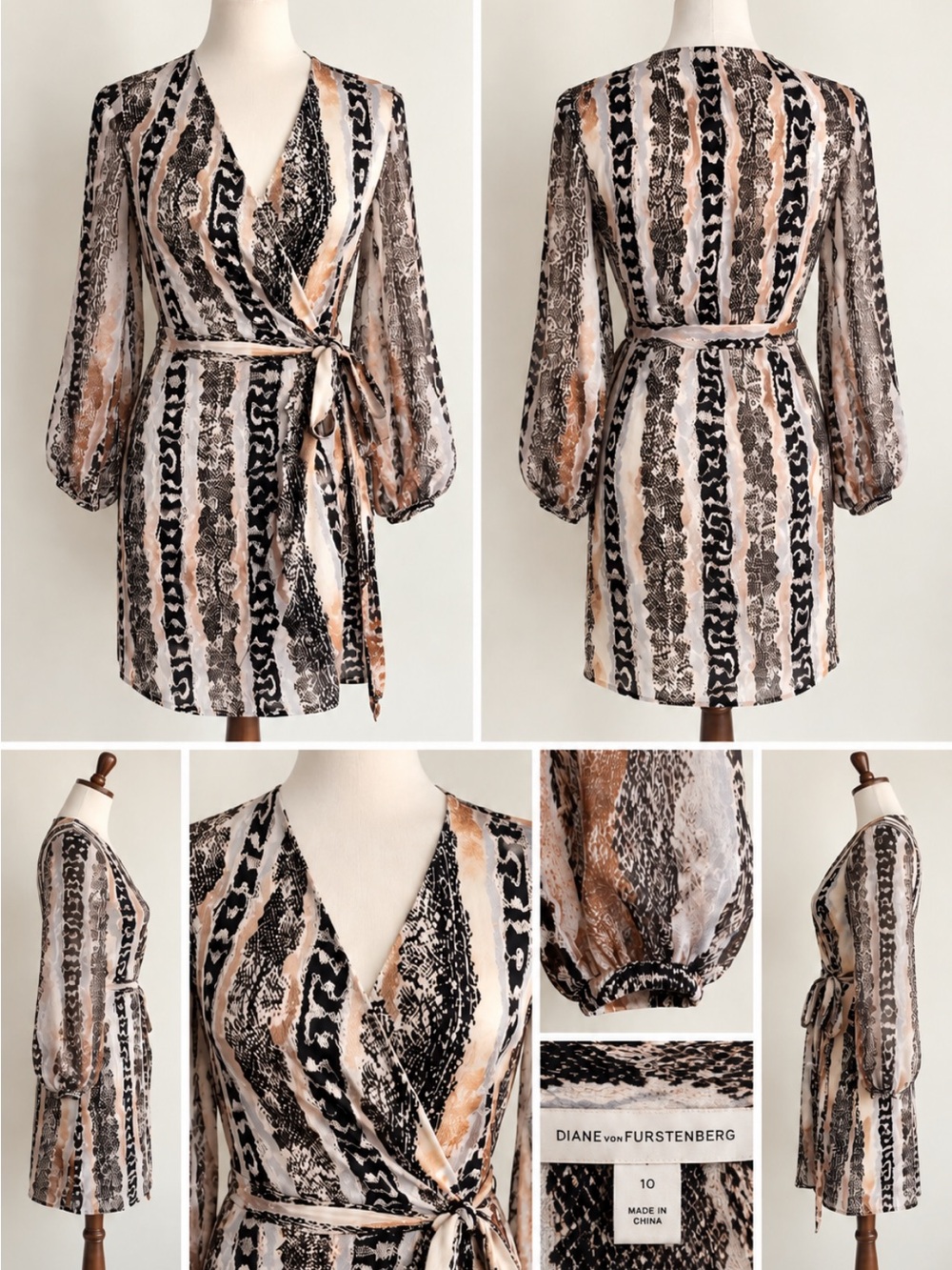 Diane von Furstenberg DVF Silk Snake Print Wrap Dress Size 10~ Exellent - Picture 3 of 6